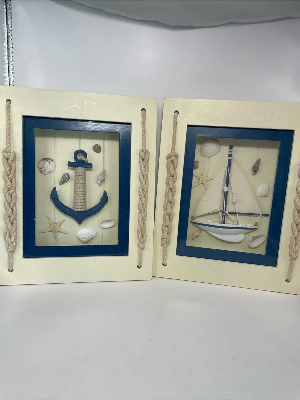Nautical Pictures Shadow Boxes Wood 3D coastal anchors jute ropes sailboat - 2